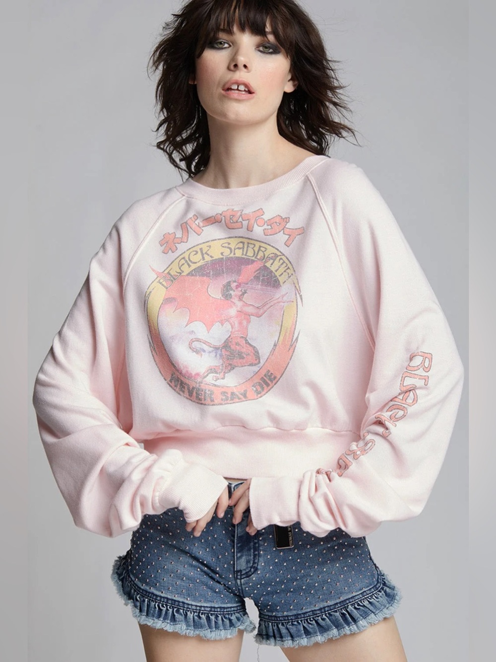 Black Sabbath Never Say Die Oversized Cropped Sweatshirt RECYCLED KARMA
